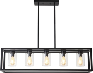 Farmhouse Dining Room Light Fixture Kitchen Island Pendant Lighting Rectangle Black Dining Room Lighting Fixture Modern Pendant Contemporary Chandeliers with Glass Shade Adjustable