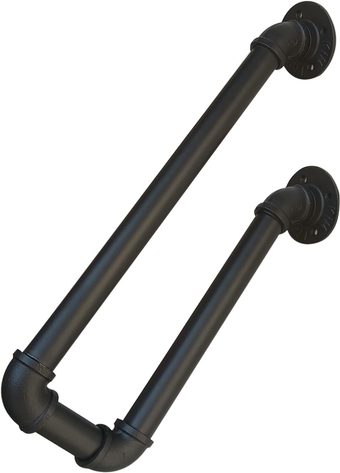 Wall Mount Handrails for Outdoor Steps, 1.25" Tube Shaped Garage Railing for 1-3 Steps, Safety Grab Bar Suitable for Outdoor Garage Entry Steps Stair Interior Exterior Stairway (20inch, Black, 30)
