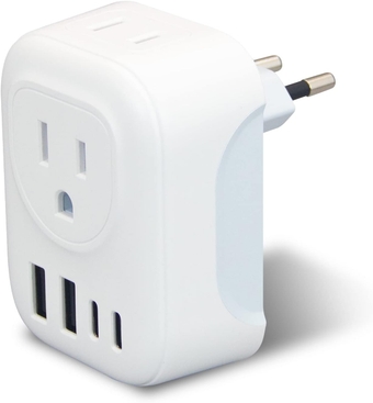 European Travel Plug Adapter, US to Europe Power Adapter with 2 AC Outlets 4 USB Ports(2 Type C), 6 in 1 Euro Charger Adaptor Type C for USA to EU Spain Italy Greece France Portugal