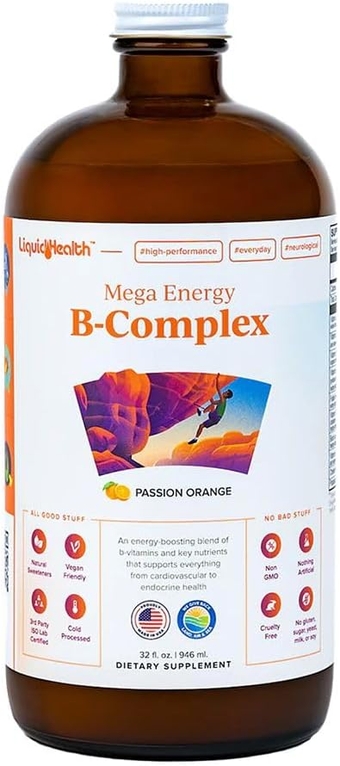 32 Oz Vitamin B Complex Liquid Multivitamin for Women & Men, Super B Complex, Mega B Vitamins Energy Supplement with B1, B2, B3, B5, B6, Methyl B12 Liquid, Folate & Biotin