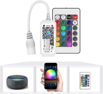 WiFi Wireless LED Smart Controller Alexa Google Home IFTTT Compatible,Working with Android,iOS System, GRB,BGR, RGB LED Strip Lights DC 12V 24V(No Power Adapter Included)
