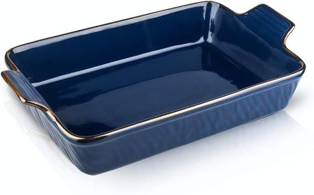 Individual Lasagne Pan Deep, Rectangular 9x13 Baking Dish, Ceramic Baking Dish, Bakeware for Tapas, Roasting, Casserole Dish for Oven, Texture Series (Aegean)