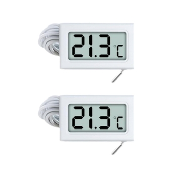 2Pcs Electronic Digital Thermometer Thermostat Temperature Meter with Probe, LCD Digital Refrigerator Thermometer for Use in Refrigerators, Freezers, Pet Conservatory(White)
