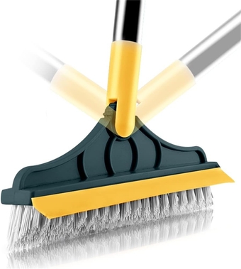 2 in 1 Floor Scrub Brush, 2022 Upgrade Magic Broom Brush Floor Brush Scrubber with Long Handle, Premium 120 Degree Rotating Removable Crevice Cleaning Brush with Squeegee and Hair Removal Comb