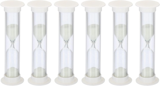 2 Minute Sand Timer, 6Pcs Small Sandy Clock with Plastic Cover, Count Down Sand Glass for Games, Kitchen, Party Favors DIY Decoration, White
