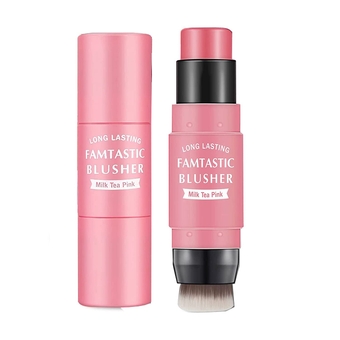 Cream Blush Stick with Brush,Double Head Blush Sticks 3 In 1 Cheek Blush & Lip Tint & Eye Shadow Makeup Stick,Lightweight,Long Lasting Waterproof,Blush Makeup for All Skin Tones (Cherry Pink)