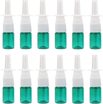 12PCS 5ml Empty Mini Plastic Nasal Spray Bottles Cosmetic Fine Mist Sprayers Dispensing Cleanser Container Travel Size Container for Saline Nasal Spray Wash Perfumes (Green)