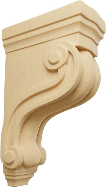COR03X06X10TSAL Boston Traditional Scroll Wood Corbels, 3 3/8"W x 6 1/2"D x 10 1/2"H, Alder