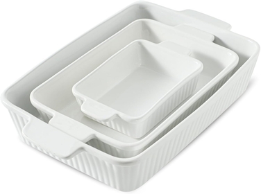 Ceramic Baking Dishes for Oven, Casserole Dish Set of 3, 9 x 13 Inches Lasagna Pan Deep, Rectangular Bakeware with Handles, Thanksgiving Holiday Gifts, White