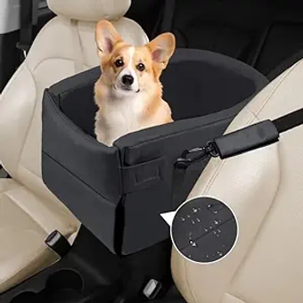 Center Console Dog Car Seat for Small Dogs Under 13 Travel Bags for Dogs Cats Washable Pet Car Seat Dog Booster Seat Dog Carseat Puppy Car Seat for Road Trip（Black-Grey）