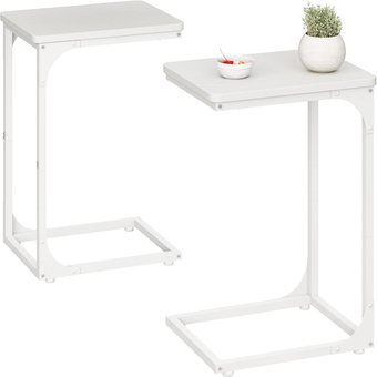 C Table Side Table Set of 2 Living Room Sets C Shaped Couch Tray End Tables Modern, White (017-30WW)