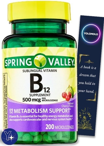 Sublingual Vitamin B12 Microlozenges Spring Valley, 500 mcg, 200 Count and Bookmark Gift of