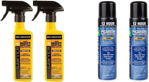 SP6492 Premium Permethrin Insect Repellent for Clothing, Gear & Tents, Trigger Spray, 12-Ounce, Twin Pack & SP5762 20% Picaridin Insect Repellent, Continuous Spray, 6 Fl Oz (Pack of 2)