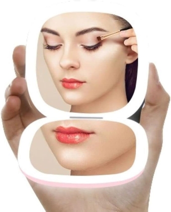 Compact Mirror with 1X/10X Magnifying Mirrors, 3 Colors Vanity Mirror, Double Sided Dimmable Brightness Portable Mirror for Purse and Pocket, USB Rechargeable Mirror, a Gift for Her (Pink)