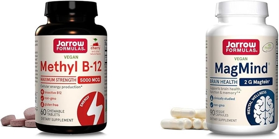 Maximum Strength Methyl B-12 5000 mcg, Dietary Supplement & MagMind Brain Health with Magtein (Magnesium L-Threonate), Dietary Supplement