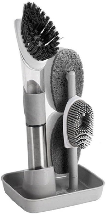 Soap Dispensing Dish Brush With 4 Replacement Heads 4 In 1 Long Handle Cleaner For Home Kitchen Dishes Pot Pan Sink Sponge Dispenser Scrubbing Dishwashing Tool Soap Dispenser Dish Brush Storage Set