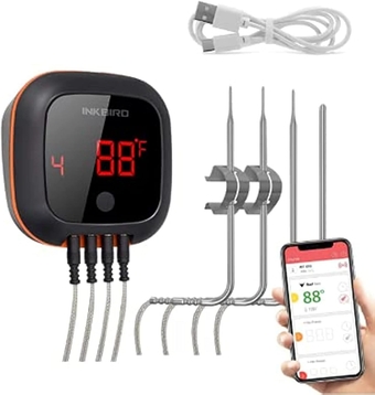 IBT-4XS Bluetooth Wireless Grill BBQ Thermometer for Grilling with 4 Probes, Timer, Alarm,150 ft Barbecue Cooking Kitchen Food Meat Thermometer for Smoker, Oven, Drum