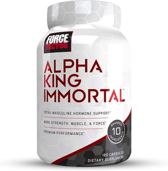 Alpha King Immortal Total Hormone Support Testosterone Booster for Men with Fenugreek Seed to Reduce Estrogen, Build Muscle, Improve Strength, and Enhance Performance, 180 Capsules
