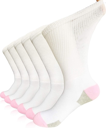 Women Diabetic Socks Non-Binding Wide Top Loose Fitting Medical Hospital Socks for Diabetes Edema Thick Ankle Crew Socks Casual Dress Sox