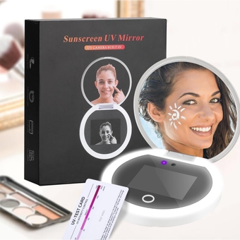 Travel Compact Mirror with UV Camera for Sunscreen Test, 2X Magnification Portable Lighted Mirror, 4 Inch Rechargeable Vanity Mirror