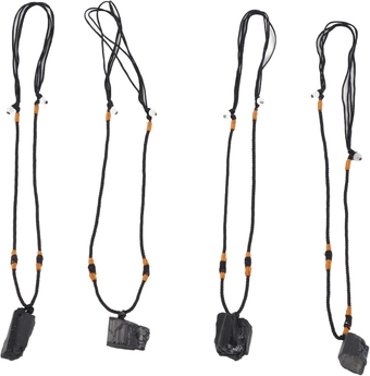 4Pcs Natural Black Tourmaline Stone Pillar Pendant Necklace Sweater Chain Adjustable Cord Tourmaline Amulet Natural Free Form Crystal Healing Pendant