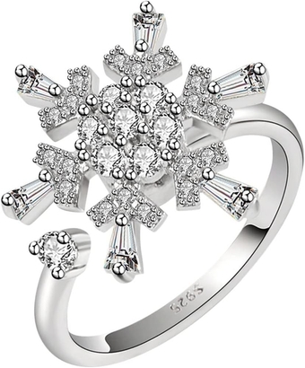 Women Men Engagement Wedding Gifts Band Rings Geometric Figure Rotating Rings Micro Rotating Anxiety Stress Rings Adjustable Zircon Open Rings for Cocktail Party Xmas Jewelry (E, One Size)