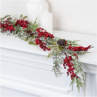 Artificial Mixed Pine and Red Berries Garland for Christmas Decorating and Holiday Displays - 40 Inches Long