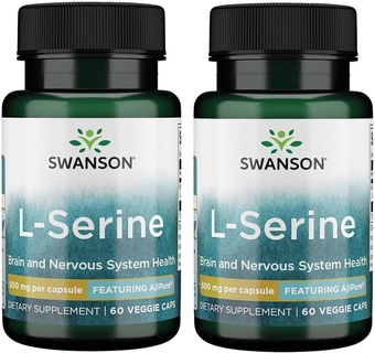 Ajipure L-Serine - Amino Acid Supplement Supporting Brain Health & Nervous System Function - Natural Formula Promoting Cognitive Function - (60 Veggie Capsules, 500mg Each) 2 Pack