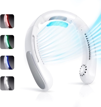 Portable Neck Air Conditioner Fan Personal Rechargeable Cooling Neck Fans for Travel Camping Outdoor, Battery Operated Wrap-around Electric Fans for Men Women Kids, 3 Mode 3 Speed USB Fan White