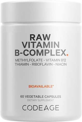 Raw Vitamin B-Complex Supplement - Essential B Vitamins with Probiotics, Digestive Enzymes, Fruits & Vegetables - 2-Month Supply - Methylfolate - Biotin - Vitamin B12 - Non-GMO - 60 Capsules