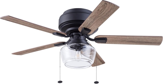 MaCenna, 52 Inch Traditional Farmhouse Indoor Flush Mount LED Ceiling Fan with Light, Remote Control, Dual Finish Blades, Reversible Motor (Black)