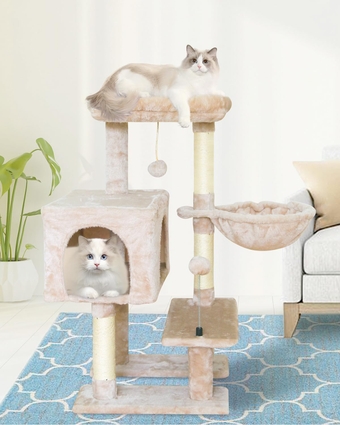 12beige Cute Cat Tree Tower for Indoor Cats - Condo with Sisal Scratching Posts，Jump Platform Cat Furniture Activity Center Play House Bed Beige