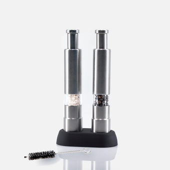 2PCS Salt and Pepper Grinder Set,Stainless Steel Pepper Mill Grinder for Black Pepper,Sea Salt Himalayan Salt and Spices with Thumb Button for One Hand Operation