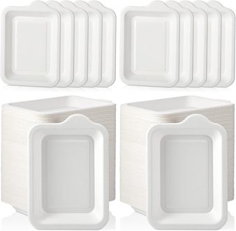 Small Paper Plates Small Disposable Plates Paper Plates Bulk White Square Plates Dessert Plates Cake Paper Plates Party Snack Plates Sugarcane Bagasse Fiber Plates (300 Pcs, 4.13 x 5.51 Inch)