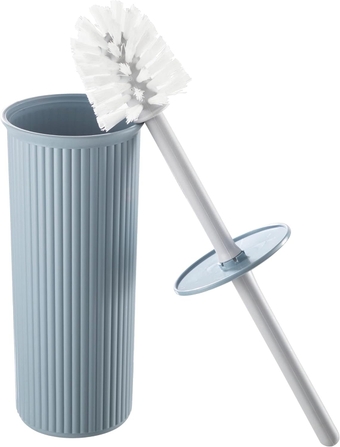 Ribbed Collection - Decorative Plastic Toilet Bowl Brush and Holder Set, Blue (1 Pack) Cleaner Scrubber for Bathroom