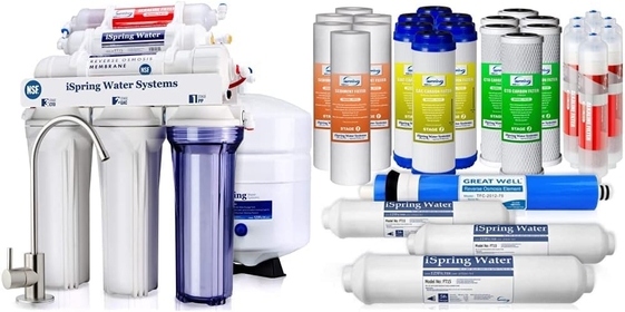 RCC7AK Under Sink Reverse Osmosis Drinking Water Filter System, White & F28K75 3-Year Replacement Supply Set for 6-Stage Reverse Osmosis RO Water Filtration Systems, 28 Piece, White