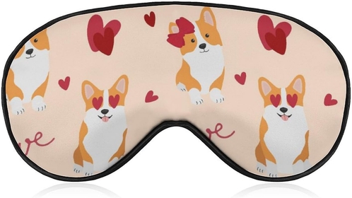 Corgis Hearts Love Soft Sleep Mask for Women Women,Cute Valentine's Day Breathable Polyester Fabric Blackout Eye Mask for Sleeping with Adjustable Straps No Pressure Eye Mask for Travel