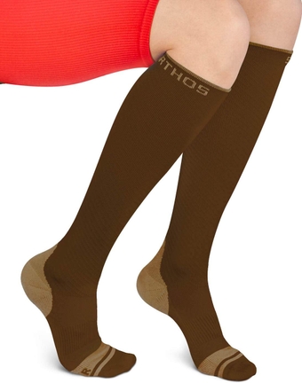 Compression Socks (20-30mmHg) - Knee High Sock for Sport, Running, Travel, Medical Support, Pregnancy, Nurses - Dr Sock Soothers Ankle Brace for Plantar Fasciitis - Mens and Womens (Brown-SM)