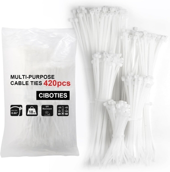 Zip Ties-420 Pack White 12+10+8+6+4 Inch, Cable Ties Multi-Purpose Self-Locking Nylon Cable Management Plastic Wire Ties for Home, Office and Workshop