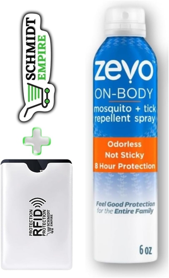 Zevo On Body Mosquito Repellent Tick Repellent, Bug Spray - Aerosol Spray + 1 Card Protector SchmiidtEmpire + Sticker (Pack of 1)