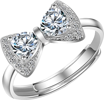 2023 New Women Fashion Ring Open Adjustable Rings Bow Knot Cubic Zirconia Promise Rings for Her Anxiety Ring Girls (Silver, One Size)