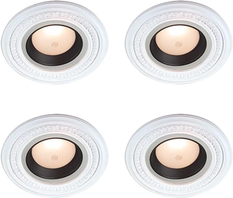 Mini Spot Light Ring Trim White Ceiling Medallion Urethane Foam Recessed Lighting Trim 5" Inner Dia x 9" Outer Dia Decorative Leaf Lightweight Rosettes Renovators Supply Manufacturing Pack of 4