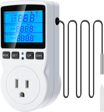 Digital Temperature Controller Thermostat Timer - Reptile Thermostat Controller Day Night Timer 110V Temperature Controlled Outlet Plug Heating Cooling Control with Sensor