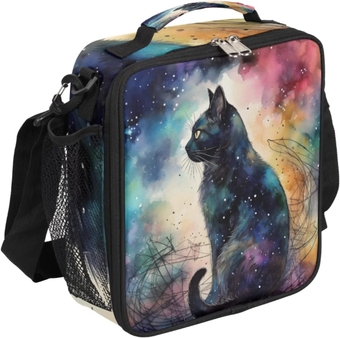 Lunch Bag for Woman Man Galaxy Black Cat Insulated LunchBox Tote Bag with Adjustable Strap Leakproof Meal Prep Container Lunch Cooler for School Work Office