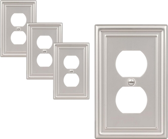 Brushed Nickel Outlet Plates, 4-Pack Duplex Wall Plate 1 Gang, Wall Plates for Electrical Outlets, 4.88"×3.13", Metal Outlet Covers Decorative for Receptacle Light Switch