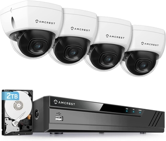 4K 8CH Security Camera System w/ 4K (8MP) NVR, (4) x 4K (8-Megapixel) IP67 Weatherproof Metal Dome POE IP Cameras (3840x2160),Pre-Installed 2TB Hard Drive, NV4108E-HS-IP8M-2493EW4-2TB (White)