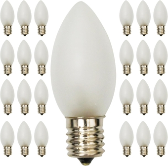 C9 Christmas Replacement Light Bulbs, White Christmas Bulb Frosted White Night Light for Indoor Outdoor Patio Christmas Halloween Party String Light, 7W Incandescent, C9/E17 Intermediate Base, 25 Pack