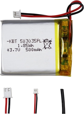 3.7V 500mAh Li-Polymer Battery: 503035 Lipo Rechargeable Lithium-ion Replacement Batteries with PH 1.25 JST Connector, PH2.0/2.54 JST Connector for Replacement