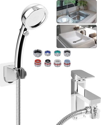 Sink Hose Faucet Sprayer Attachment, Faucet Extension with 8 Adapters for Bathroom Faucet, Kitchen Faucet, Garden Hose, Handheld Showerhead, Shower Hose & Holder, Bathroom Sink Sprayer Rinser
