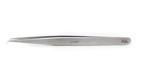 CURVED by  PRO, Professional False Eyelash Extension Tweezers – Lash Extension Tools for Lash Fan Isolation & Application – Smooth Stainless Steel Grip & Firm-Tension Precision, Angled tip.
